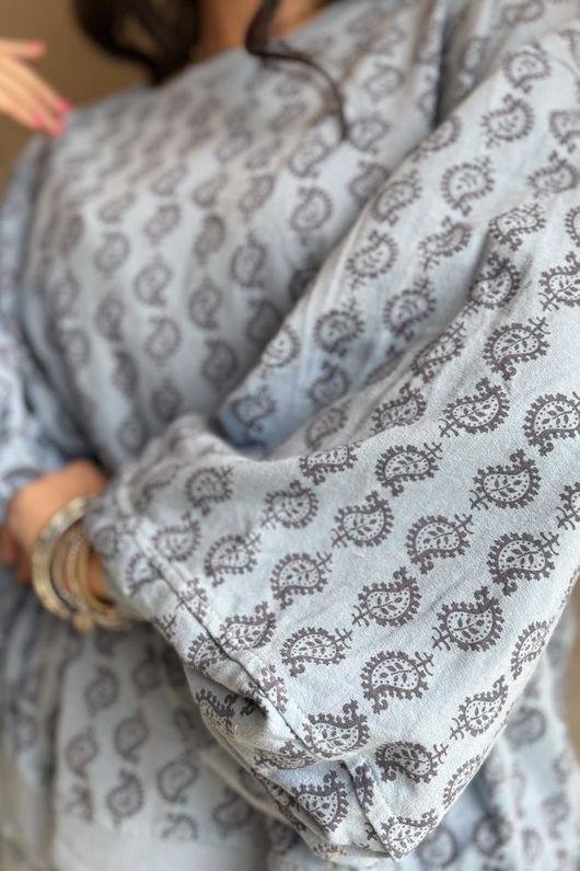 Indira Lantern Sleeve Sweatshirt Baby Blue & Denim